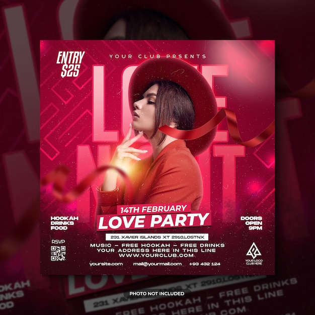 Valentines day party flyer social media post