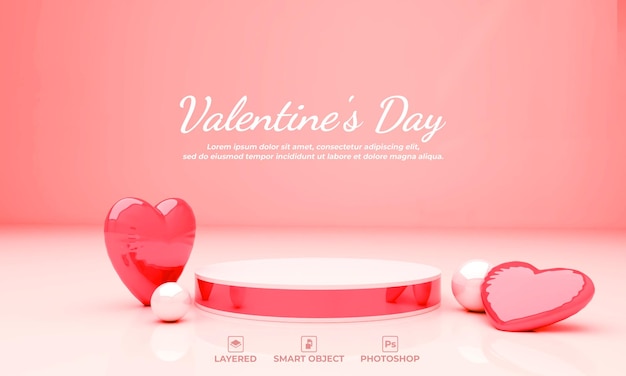 Valentines day podium blank space 3d render for mockup