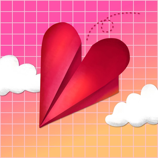 valentines day poster template design with love paper airplane illustration with gradient color