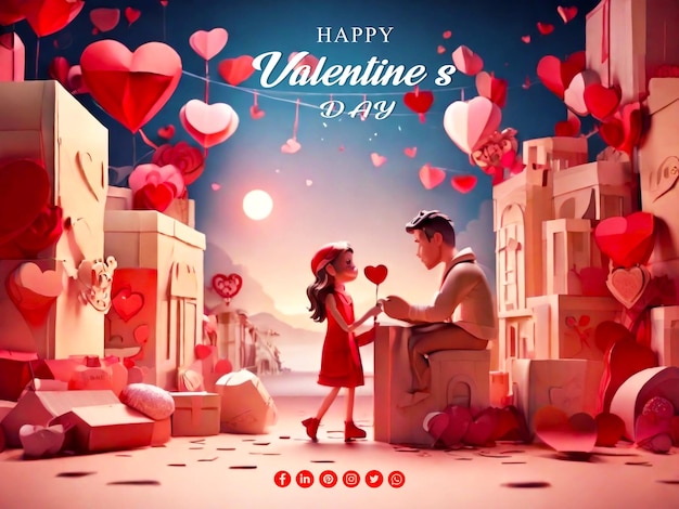 Valentines day sale banner template or valentine day promotion offer heart background