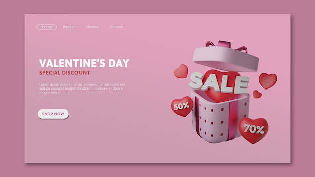 valentines day sale landing page with gift