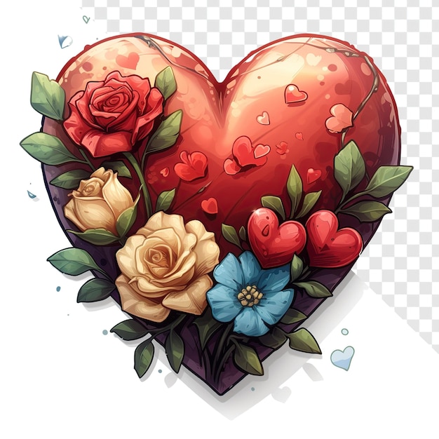 PSD valentines day sticker heart flowerspsd