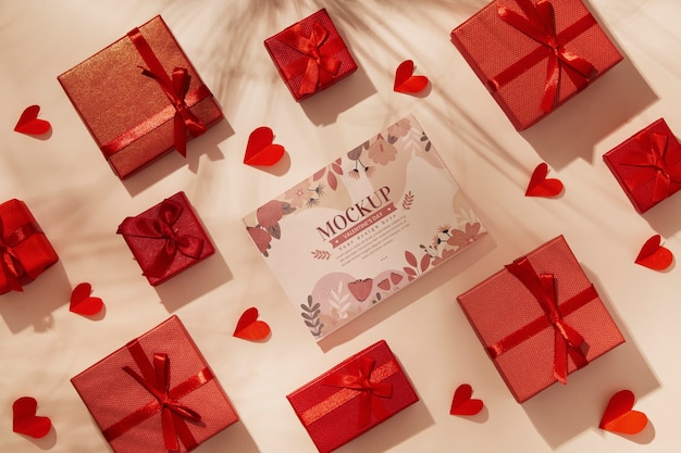 Valentines day still life with card mockup