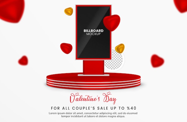 Valentines Day with 3d render stand billboard mockup design