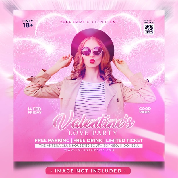 valentines love party flyer or social media banner