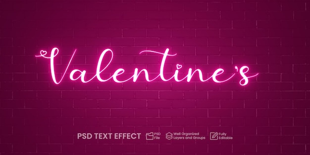 valentines text effect neon light pink colour