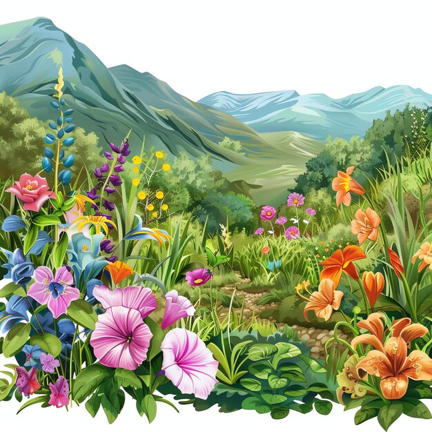 PSD valley of flowers indian illustration realistic