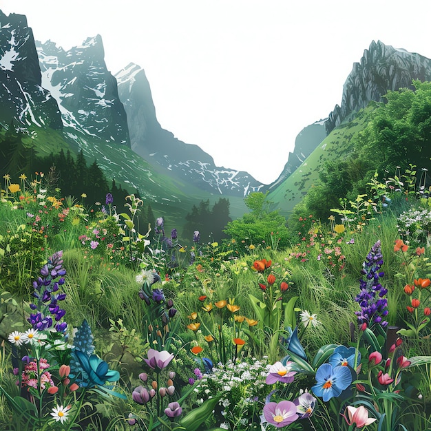 PSD valley of flowers indian illustration realistic