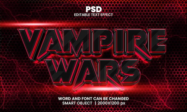 Vampire wars movie style 3d editable photoshop text effect style with modern background