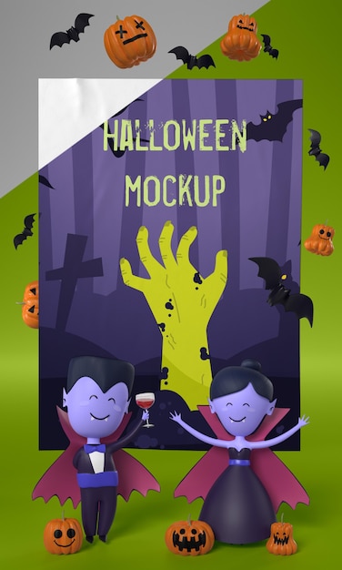 Vampires next to halloween card