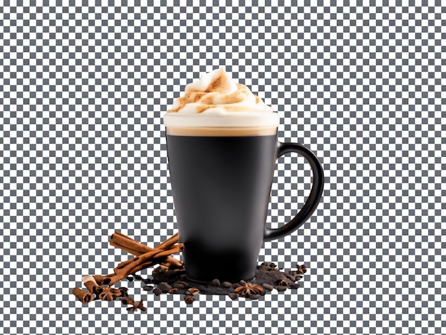 PSD vanilla chai latte in a black cup isolated on transparent background