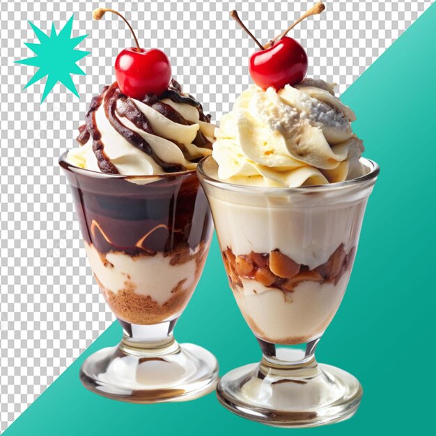 PSD vanilla and chocolate sundaes isolated on transparent background