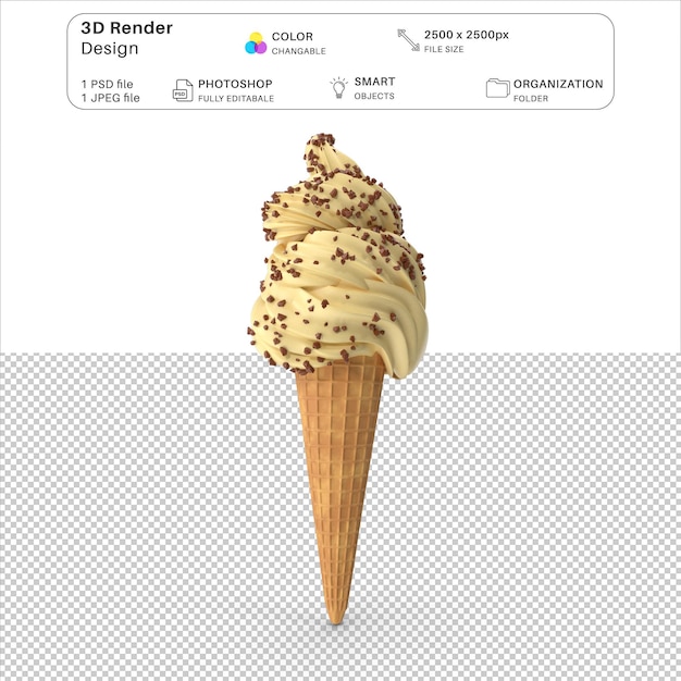 Vanilla Ice Cream Cone 3D Modeling PSD File