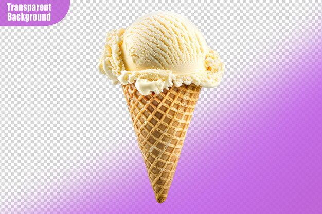 PSD vanilla ice cream scoop with waffle cone isolated on transparent background