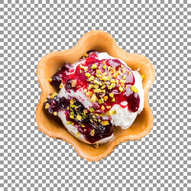 Vanilla Ice cream in a waffle cup isolated on transparent background