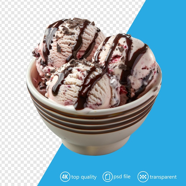 PSD vanilla ice cream with chocolate in a bowl in the shape of a ball