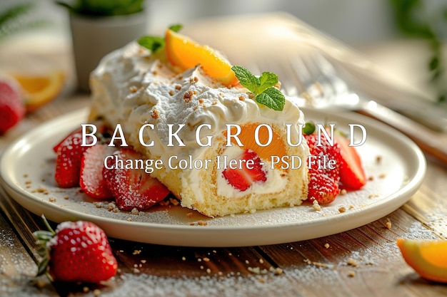 PSD vanilla roulade with cream and strawberry