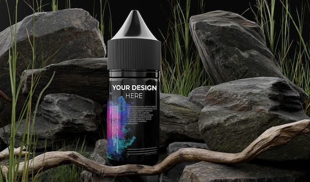 Vape liquid bottle dropper mockup on nature