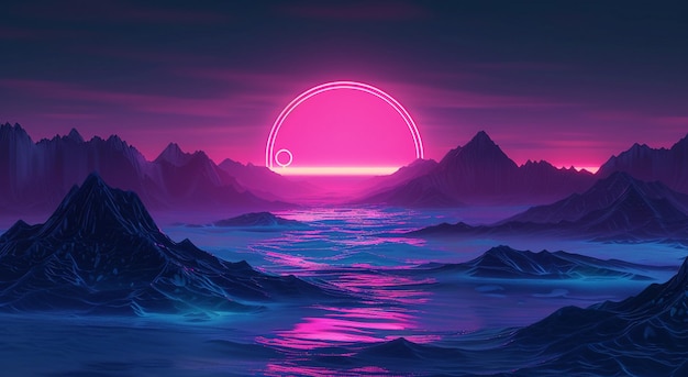 Vaporwave Background with sun