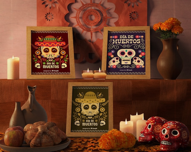 Variety of colours and designs for dia de muertos mock-ups