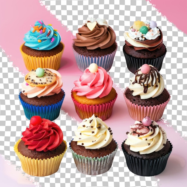 a variety of cupcakes with different colors and the word cupcakes on them