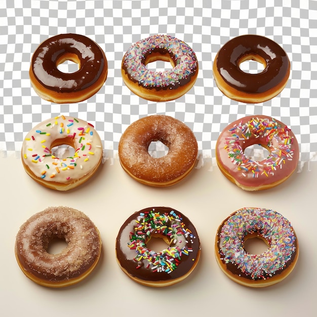 a variety of donuts including one with sprinkles