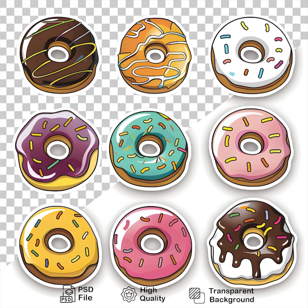 PSD a variety of donuts with different colors and a picture of a donut