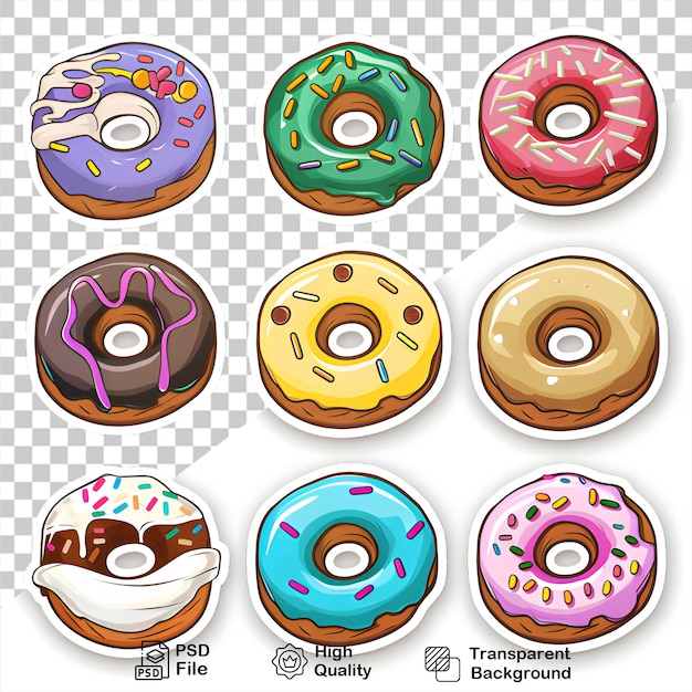 PSD a variety of donuts with different flavors including one that says  donuts