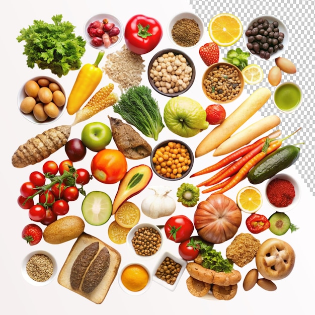 variety of food on transparent background