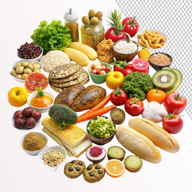 variety of food on transparent background