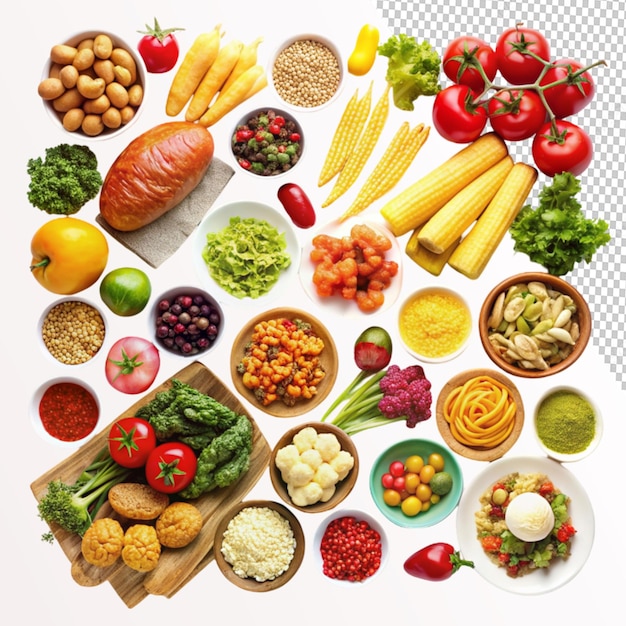 variety of food on transparent background