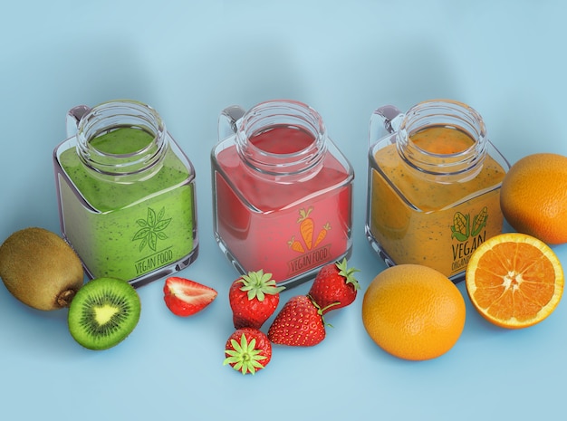 PSD variety of smoothies in glasses bottles