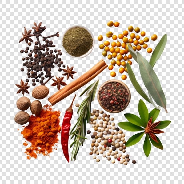 PSD various herbs and spices on a white background