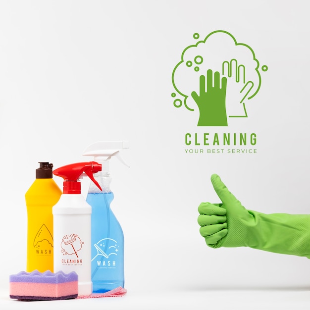 Various house cleaning products thumbs up gesture