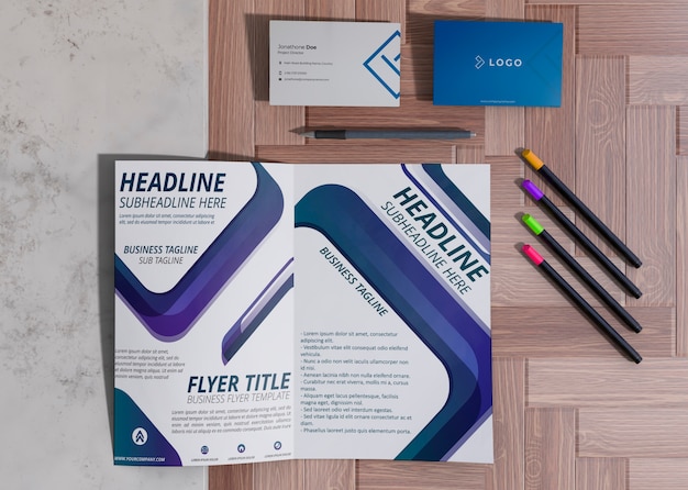 Various office supplies for brand company business mock-up paper