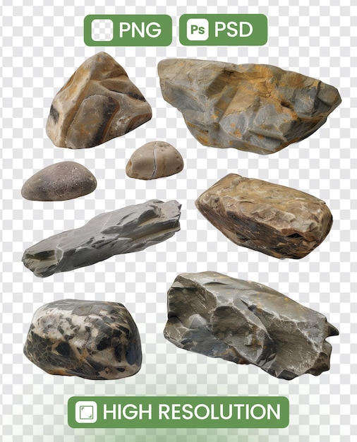 Various rocks isolated on white background Geology and nature concept