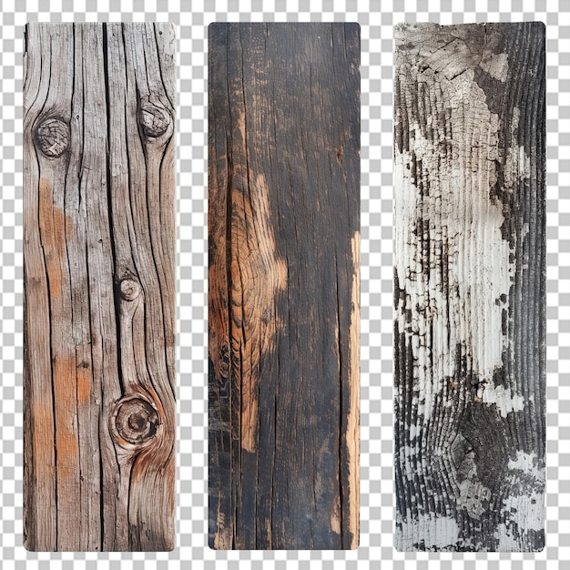 PSD various textured wood planks on transparent background