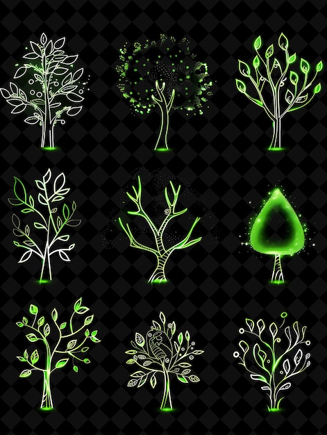 PSD various of tree icons with pulsating glow and outline style creative set neon color y2k collection