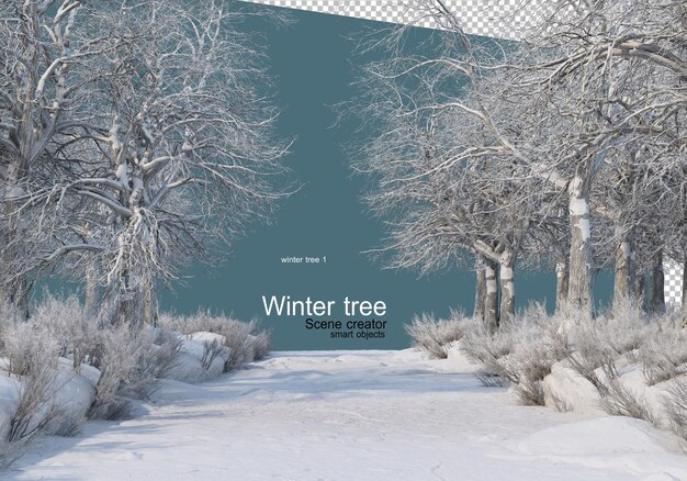 PSD various winter trees design isolated