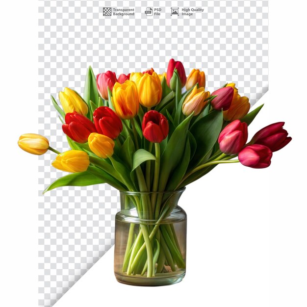 PSD vase of colorful tulips