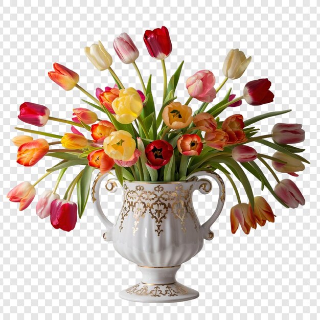 a vase of flowers with a vase with a picture of tulips