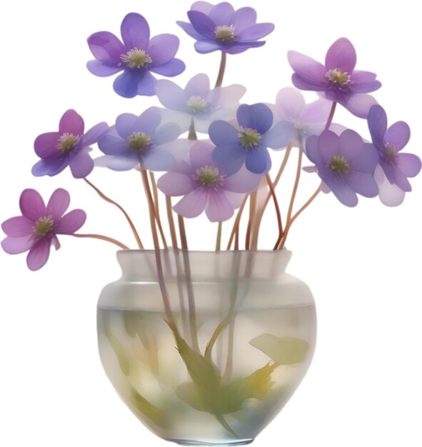 PSD a vase of hepatica americana flower a watercolor painting of a vase of hepatica americana flower