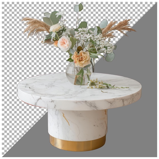 PSD vase on a marble table transparent background