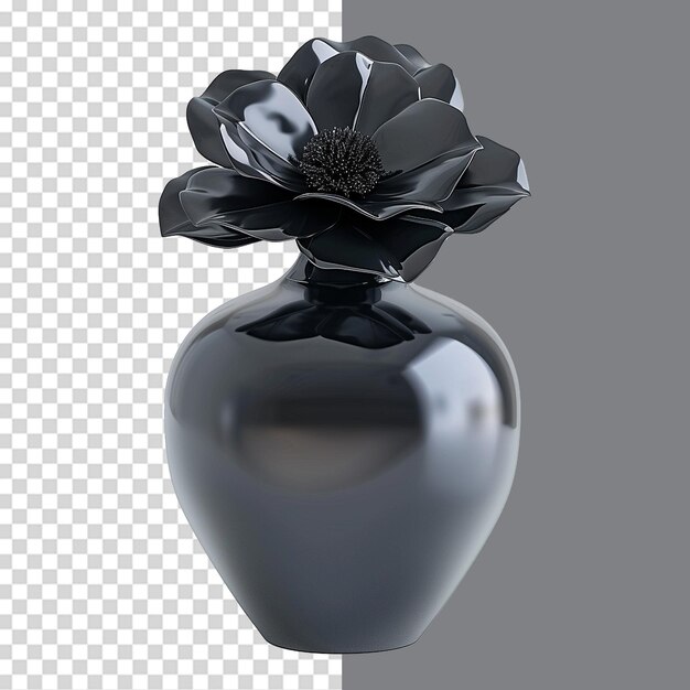 PSD vase with black flower isolated on transparent background