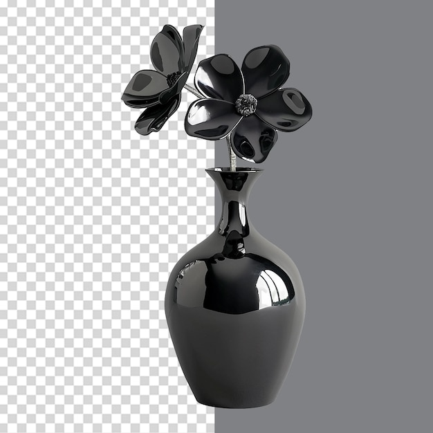 Vase with black flower isolated on transparent background