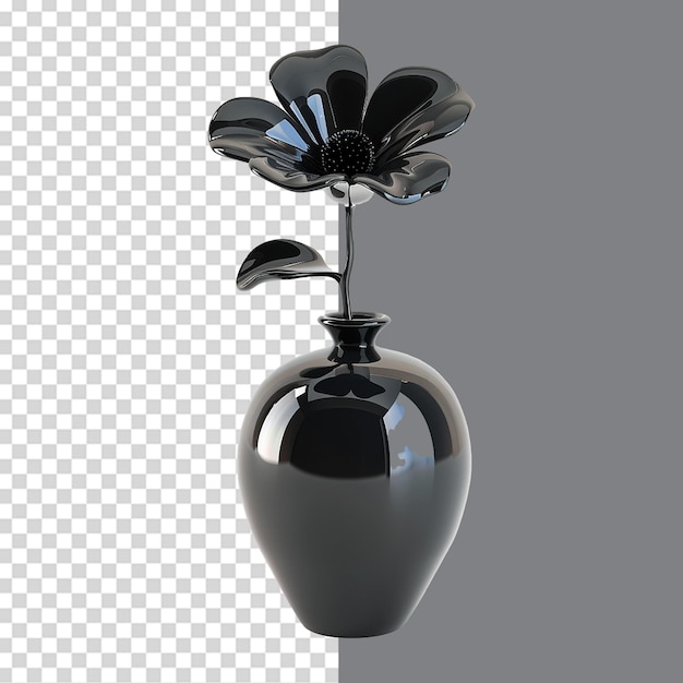 Vase with black flower isolated on transparent background