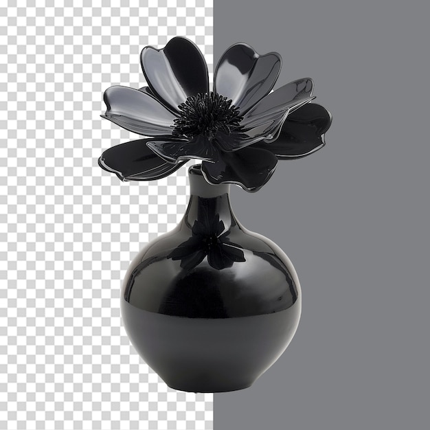 Vase with black flower isolated on transparent background