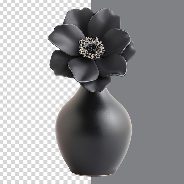 Vase with black flower isolated on transparent background