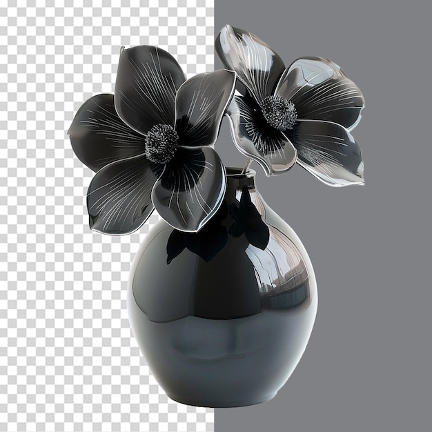 Vase with black flower isolated on transparent background