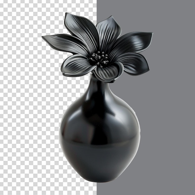 Vase with black flower isolated on transparent background